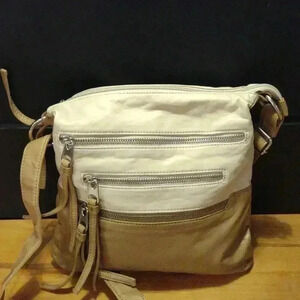 GAL leather two tone‎ cream/tan medium crossbody bag with adjustable strap